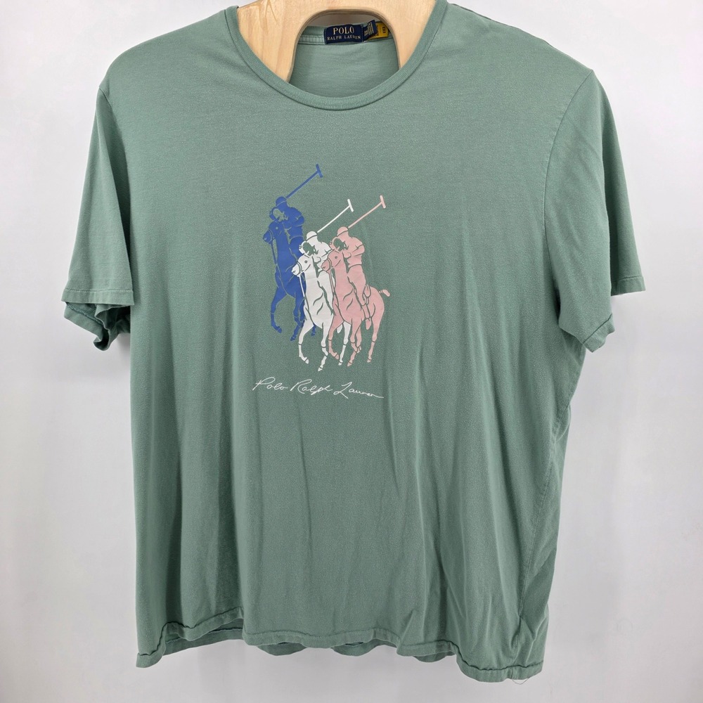 Polo Ralph Lauren T-Shirt Mens 3XLT Heritage Triple Pony Cotton Green Big & Tall - Picture 8 of 9